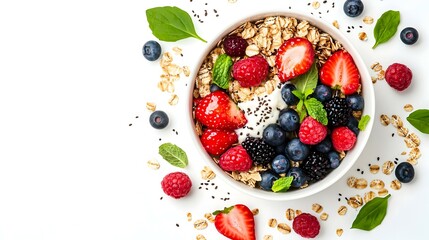 Bowl of oatmeal isolated on white background