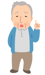 不満げに話すシニア男性　表情ポーズ　高齢者　後期高齢者