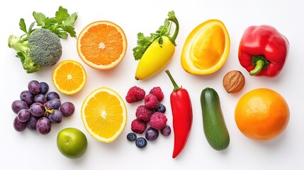 Vibrant still life of fresh fruits and vegetables, celebrating natural abundance and healthy living