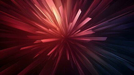 Fototapeta premium The image contains an abstract representation of radiating, three-dimensional, crimson and dark-blue shards, creating a dynamic, explosive effect.