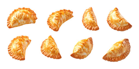 Pack Empanadas Set in Different Poses Against Transparent Background for Latin Cuisine, Food Menus, or Restaurant Branding