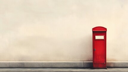 A classic red mailbox stands alone, minimalist and striking, against a neutral background
