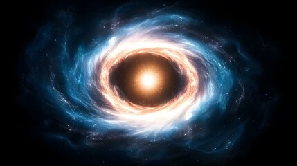 Obraz premium The image shows a swirling nebula in space, with a bright star at its center, surrounded by a ring of fiery orange and cool blue gases. A mesmerizing cosmic vortex of vibrant energy and celestial ma