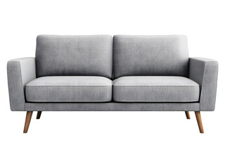 Modern two seater gray fabric sofa with wooden legs