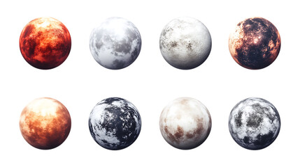 Obraz premium Pack Exoplanet Set in Different Poses Against Transparent Background for Space Exploration, Sci-Fi Concepts, or Astronomical Research