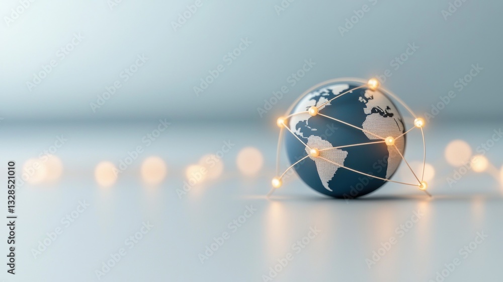 Poster global connectivity and networking globe with vibrant lines connecting different regions, representi