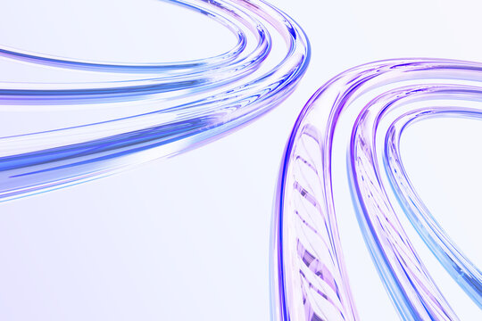 3d glass holographic transparent streaks with speed motion effect. Dynamic blue pink background with gradient curve wave shapes, crystal light hologram energy. Abstract bg, wallpaper. 3D illustration