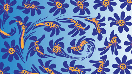 Seamless floral pattern with vintage style flowers and leaves in a yellow tone