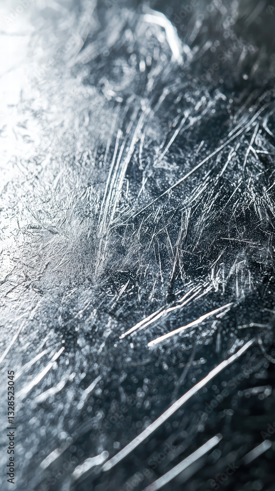 Poster abstract reflections: a macro shot capturing the intricate, shimmering surface and textures of silve