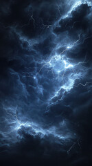 Celestial Fury: A breathtaking display of nature's raw power unfolds as a dynamic thunderstorm surges across the vast sky, streaks of lightning illuminates dark and ominous cloud formations.