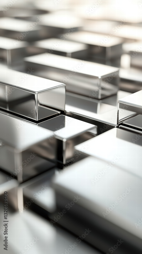 Poster geometric metallic abstraction: an abstract composition showcasing a pattern of metallic bars, arran