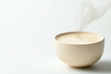 Steaming Bowl of Creamy Soup or Porridge Isolated on White Background