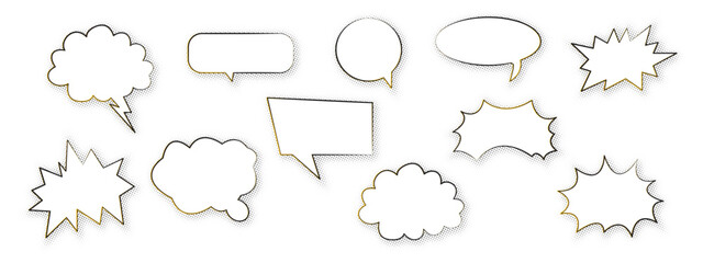 Fototapeta premium Modern speech bubble with halftone shadows. Emotional message with grunge texture. Dialogue box for comic books. Chat speech. Vector illustration.