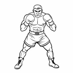 Boxer in fighting stance preparing for a match on white background