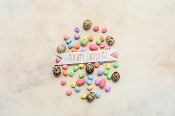 Greeting card with Easter eggs on white background