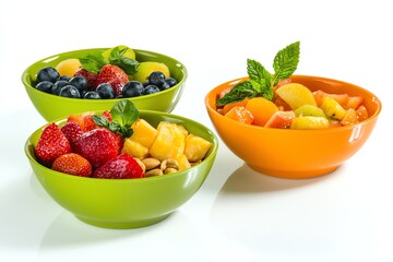 Enjoying Fresh Fruit Salad in Colorful Bowls for a Healthy Snack