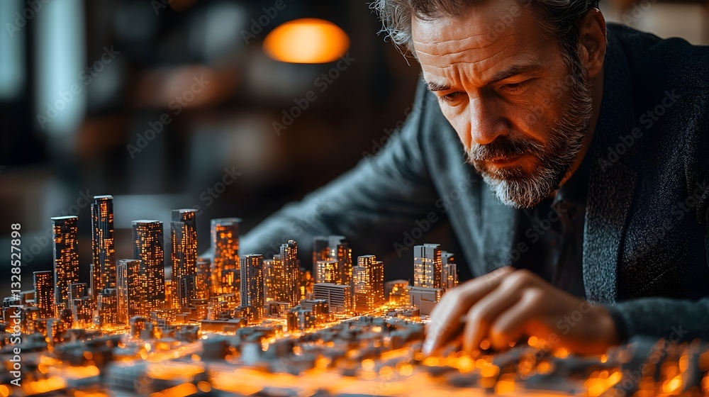 Aufkleber visionary architect holds 3d model of futuristic building in high tech design studio