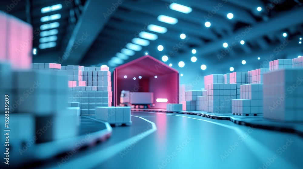 Poster data analytics for warehouses a 3d model of a warehouse with data overlays showing inventory distrib