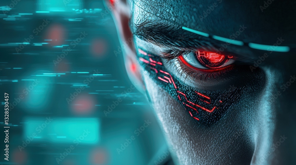 Aufkleber cybernetic eyes futuristic character with glowing cybernetic eyes emitting data streams, symbolizing