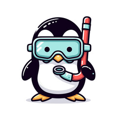 Obraz premium Penguin snorkeler with mask and breathing tube. Vector illustration perfect for underwater exploration and marine adventure themes.