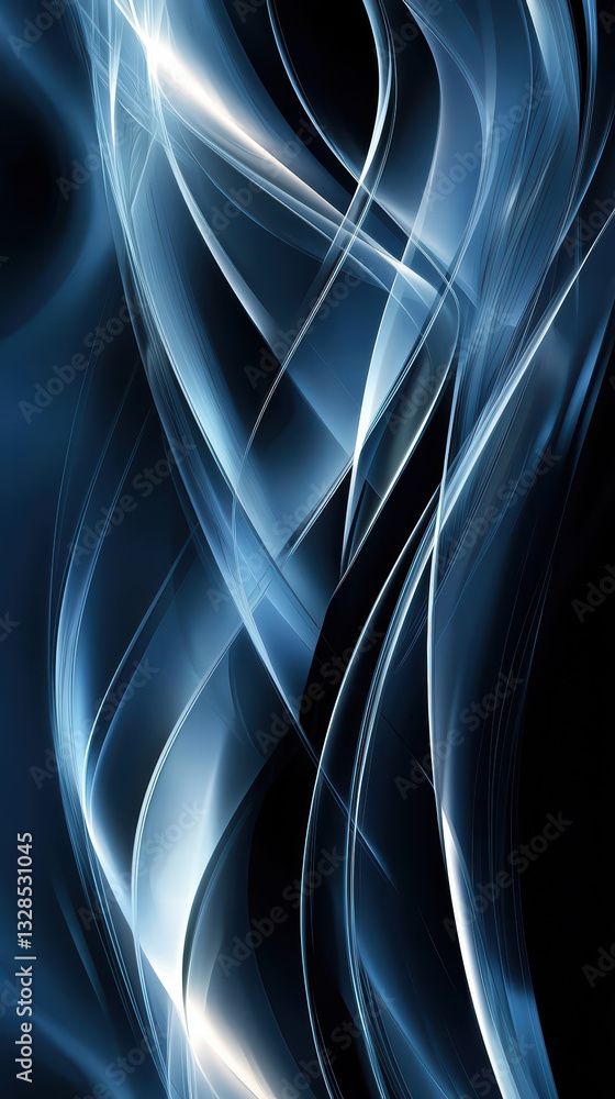 Poster abstract fluid lines: dynamic flowing lines in shades of blue and white create a sense of movement a