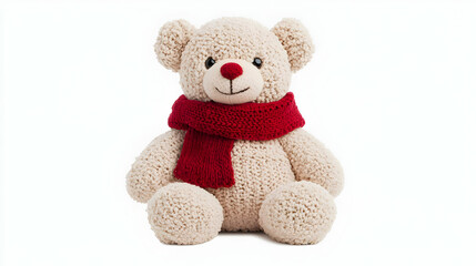 Fototapeta premium Cute and Soft Teddy Bear with Red Scarf for Kids and Gifts