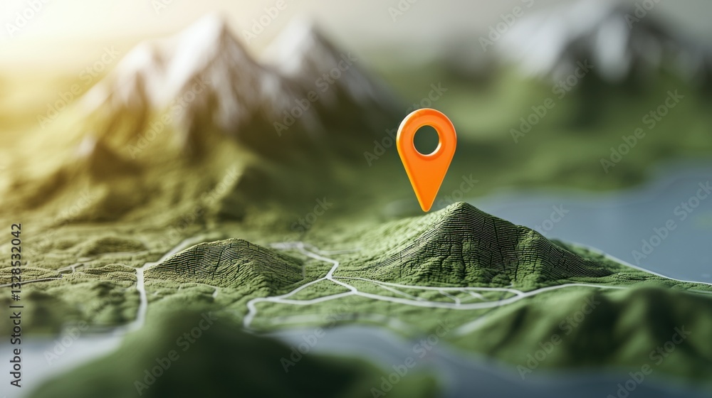 Poster 3d map pins animated 3d map pin dropping onto a digital map, highlighting a specific location, desti