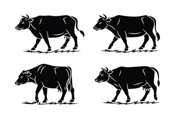Simple Black and White Silhouettes of Cows set
