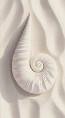 Obraz premium White shell on textured sand, minimalist nautical style