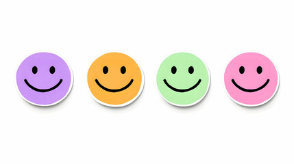Colorful Smiley Faces with Simple Expressions on White Background