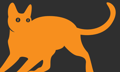 Orange Cat background. Orange silhouette of cat. Vector illustration.