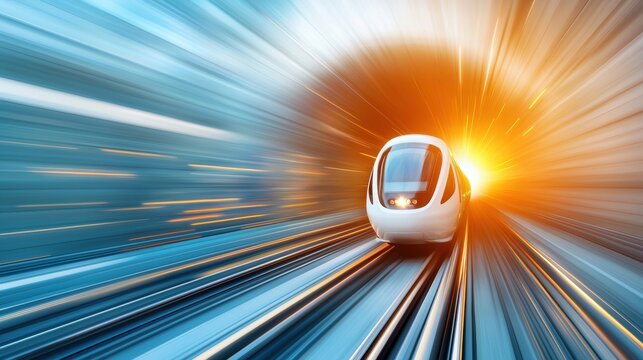 High Speed Motion Blur External shot of a hyperloop pod exiting a tunnel, with motion blur highlighting its swift emergence.