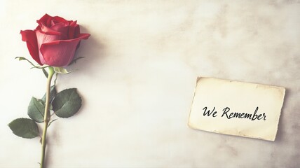 Nostalgic Patriot Day tribute with handwritten note and red rose. Generative AI