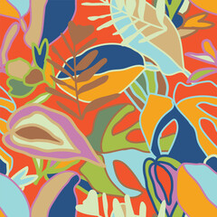 Hand drawn summer floral background. Botanical seamless pattern. Design for fashion , fabric, textile, wallpaper, wrapping . Vector illustration