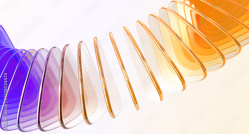 Poster 3d glass row of color triangle plate shapes with rainbow light texture. abstract geometric line patt