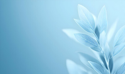 Soft Blue Background with Delicate Leaves and Natural Beauty Elements