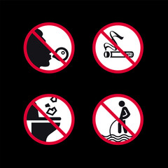 Prohibited signs, forbidden round stickers set, vector icons.