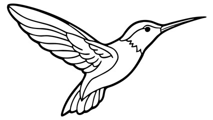 Obraz premium A Graceful Hummingbird In Flight, A Delicate Line Drawing Showcasing Its Elegant Wings And Slender Beak In Simple Black And White