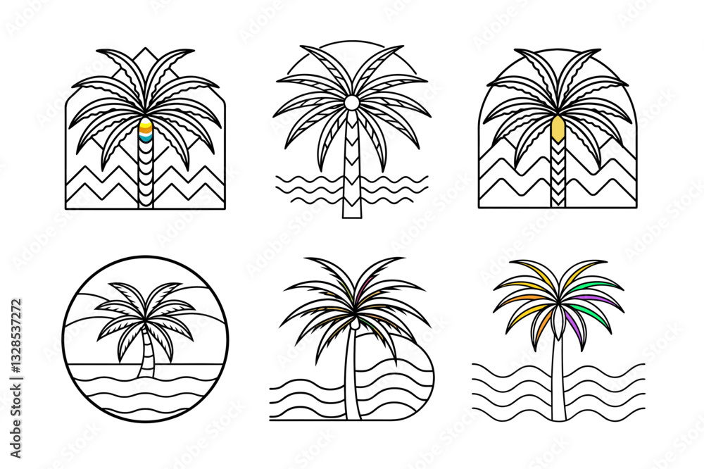 Aufkleber date palm tree line art vector set. vector set of tropical palms