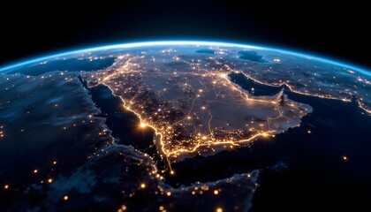 A stunning 3D illustration of Saudi Arabia illuminated from space at night