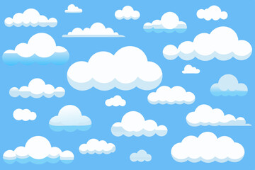 Cloud Icon Set &ndash; Collection of White Cloud Shapes on Blue Background Vector Illustration