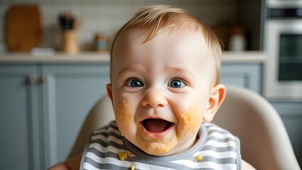 Little Mess, Big Smiles: A Playful Baby’s Applesauce Moment