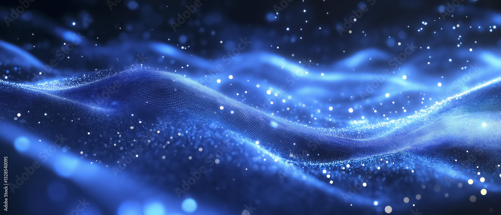 Poster mesmerizing abstract blue background with glowing lines and particles creates sense of depth and mot