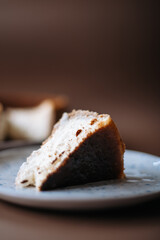 close-up of a slice of cream cheesecake