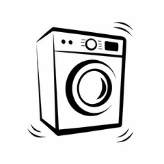 Vibrating washing machine illustration with motion lines on white background