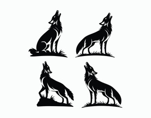 Fototapeta premium Wild Coyote Howling Silhouette Vector Template