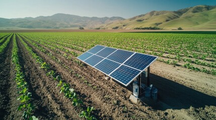 Sustainable agriculture innovative solar powered irrigation system on field