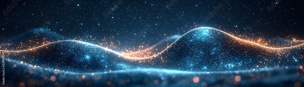 Poster mesmerizing holographic quantum internet network with glowing entangled particles crisscrossing cont