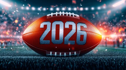 American Football with "2026" Championship Concept with Stadium Lights and Dynamic Super Bowl Atmosphere