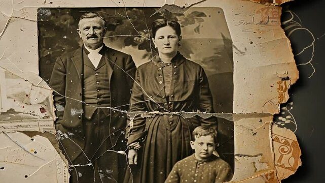Altes Familienportr&auml;t mit verblichenen Gesichtern aus einer vergangenen Zeit